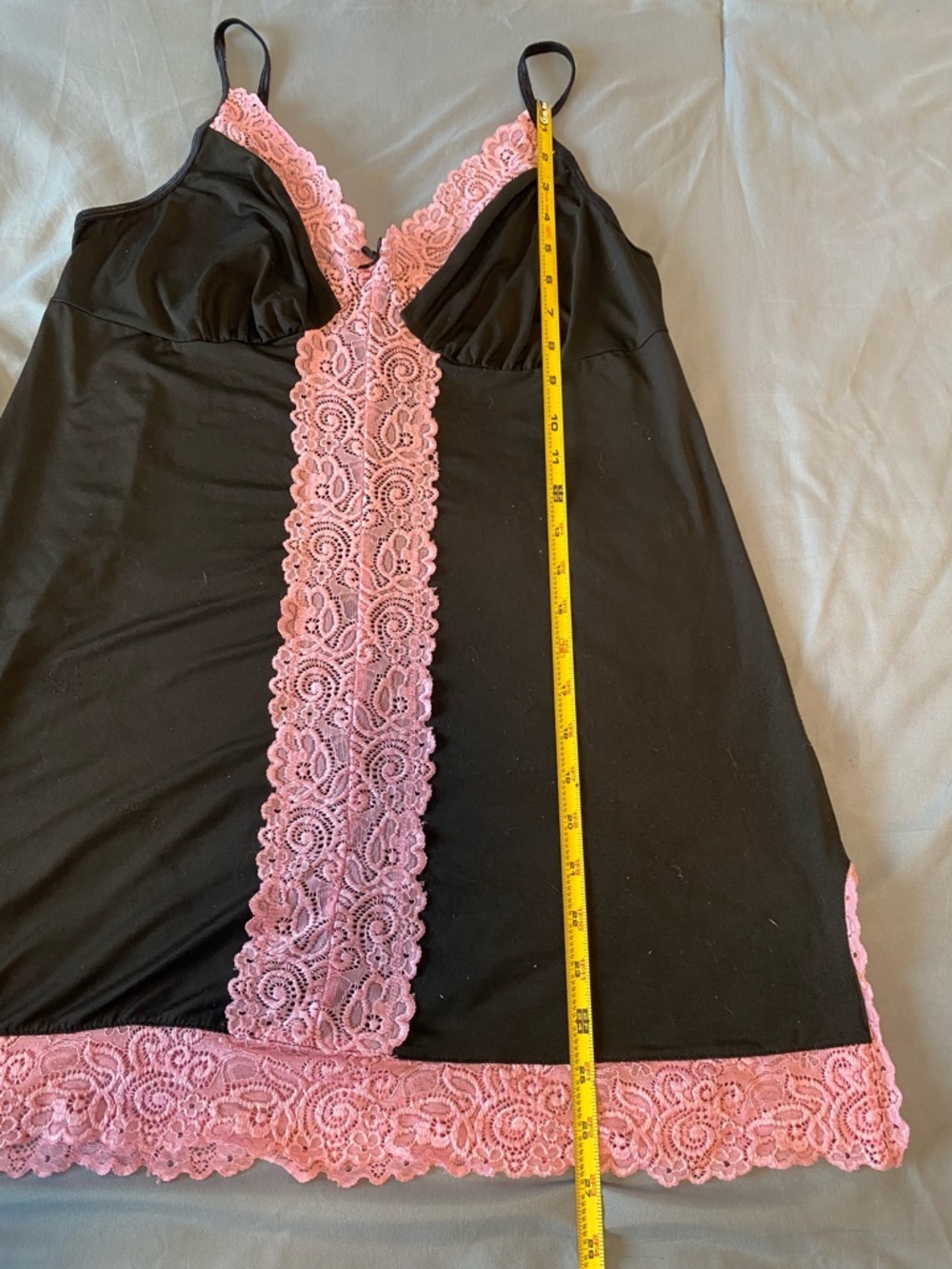 La Vie En Rose Chemise Black Pink Lace Trim Nightie Size Large Lingerie Stretchy - Picture 8 of 9